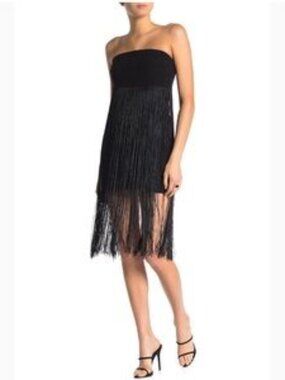 Ramy Brook Rikki Black Fringe Strapless Dress 6